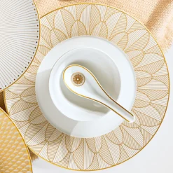 Assiettes*Christofle Assiette américaine en porcelaine finition Or