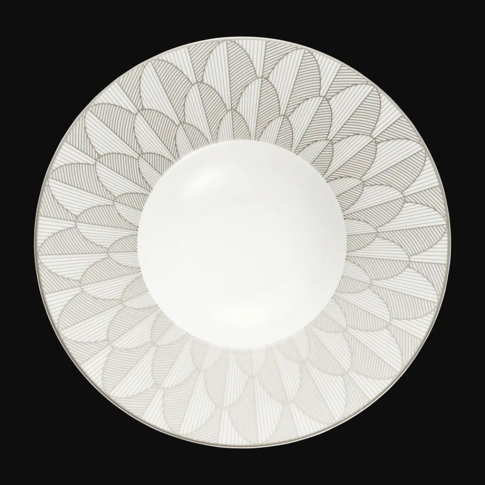 Assiettes*Christofle Assiette creuse à aile large en porcelaine finition Platine