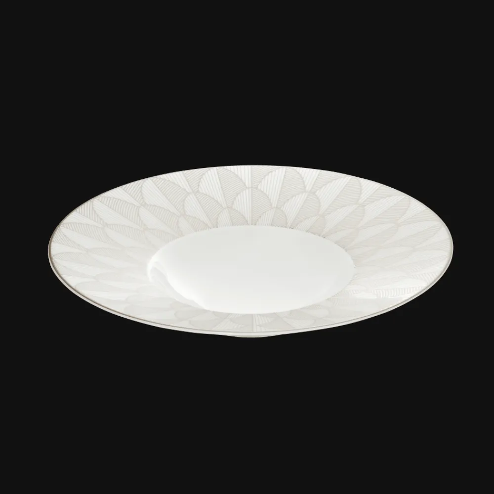 Assiettes*Christofle Assiette creuse à aile large en porcelaine finition Platine