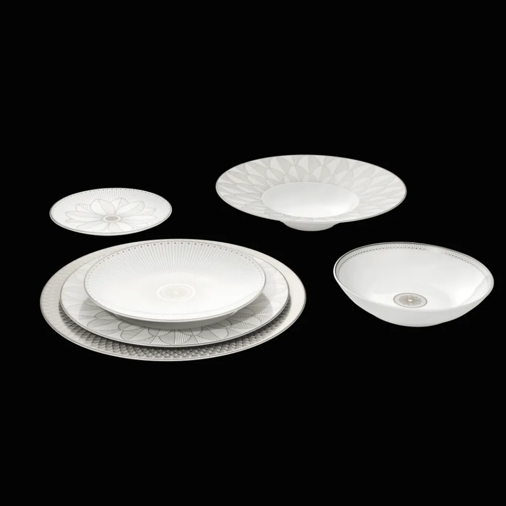 Services Asiatiques|Assiettes*Christofle Assiette Creuse Calotte en porcelaine finition Platine