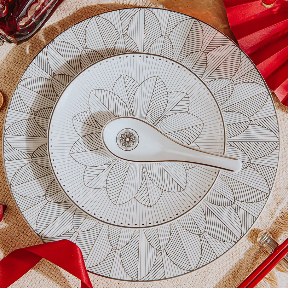 Services Asiatiques|Cuillères*Christofle Cuillère chinoise en porcelaine finition Platine