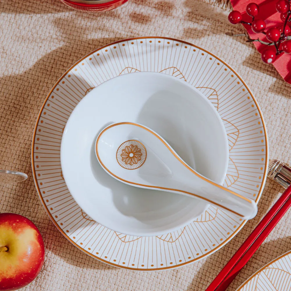 Services Asiatiques|Cuillères*Christofle Cuillère chinoise en porcelaine finition Or