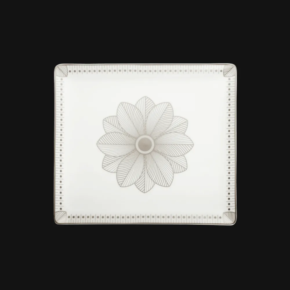 Plateaux De Service*Christofle Plateau rectangulaire 22x20 cm en porcelaine finition Platine