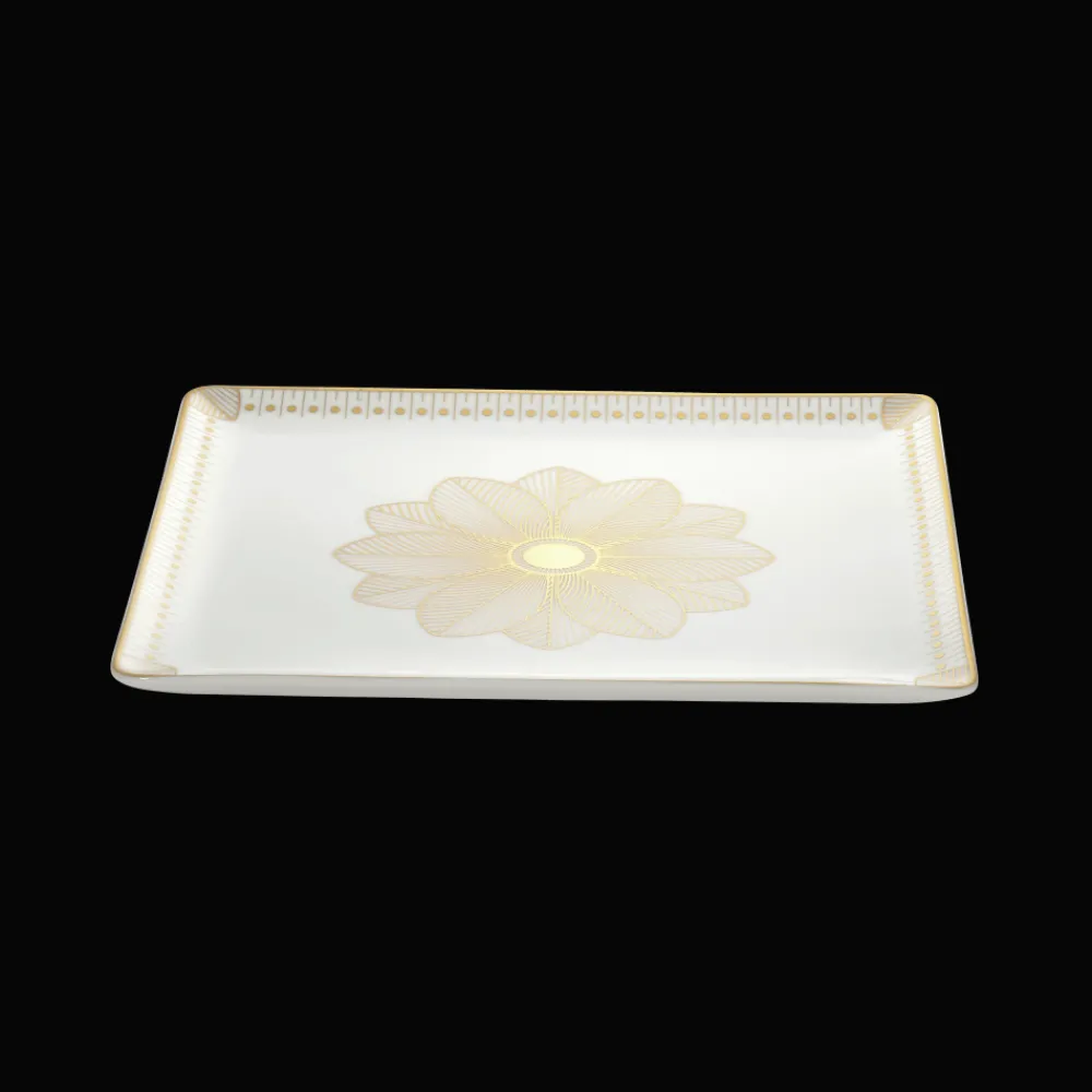 Plateaux De Service*Christofle Plateau rectangulaire 22x20 cm en porcelaine finition Or
