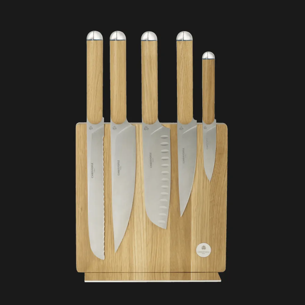 Accessoires De Table|Couteaux De Cuisine*Christofle Support pour couteaux et tablette en chêne et métal argenté