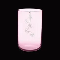Vases*Christofle Vase moyen en verre soufflé bouche rose et ornements en métal argenté amovible