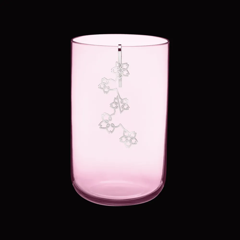 Vases*Christofle Vase moyen en verre soufflé bouche rose et ornements en métal argenté amovible